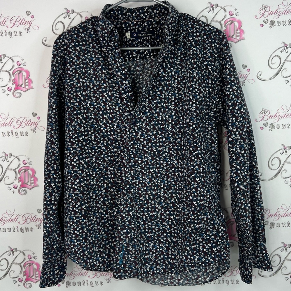 Ben Sherman button up shirt long sleeves purple white Navy Floral flower